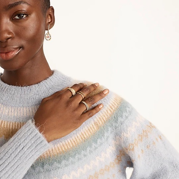 J.CREW Fair Isle Yoke Puff-Sleeve Sweater NWT M Warm Ivory Navy - Picture 4 of 11